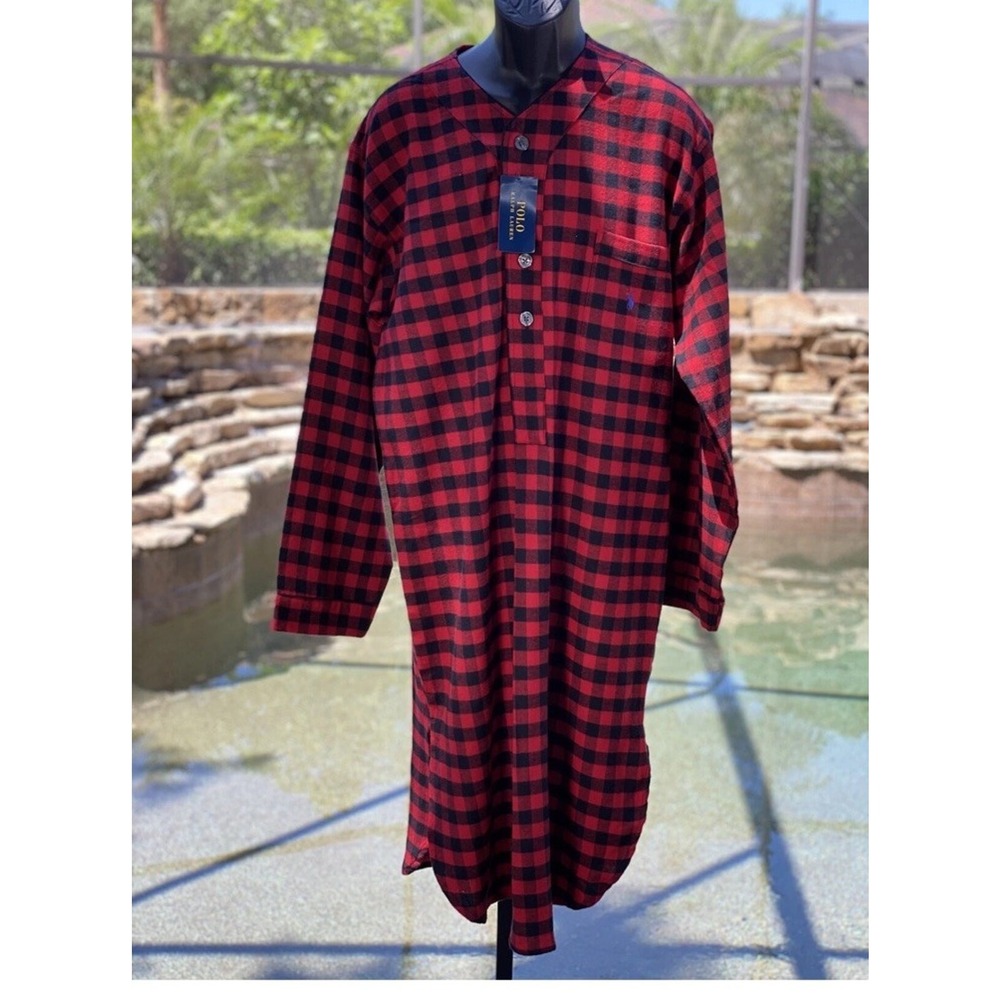Polo Ralph Lauren Men's Red/Black Checkered One Piece Nightshirt Size M